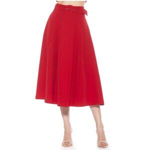 Alexia Admor Theana Flare Pleat Midi Skirt w/ Pockets - Red - 4